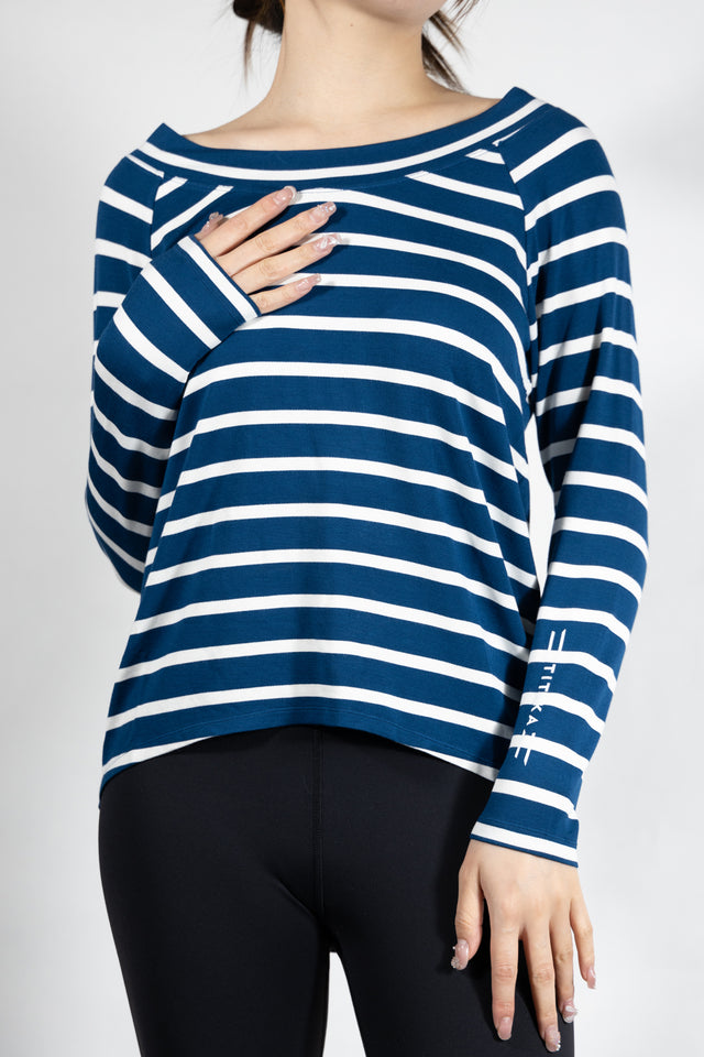 Luciana Striped Wide Collar Long Sleeve