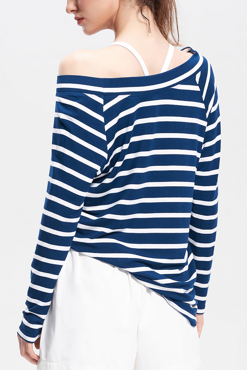 Luciana Striped Wide Collar Long Sleeve