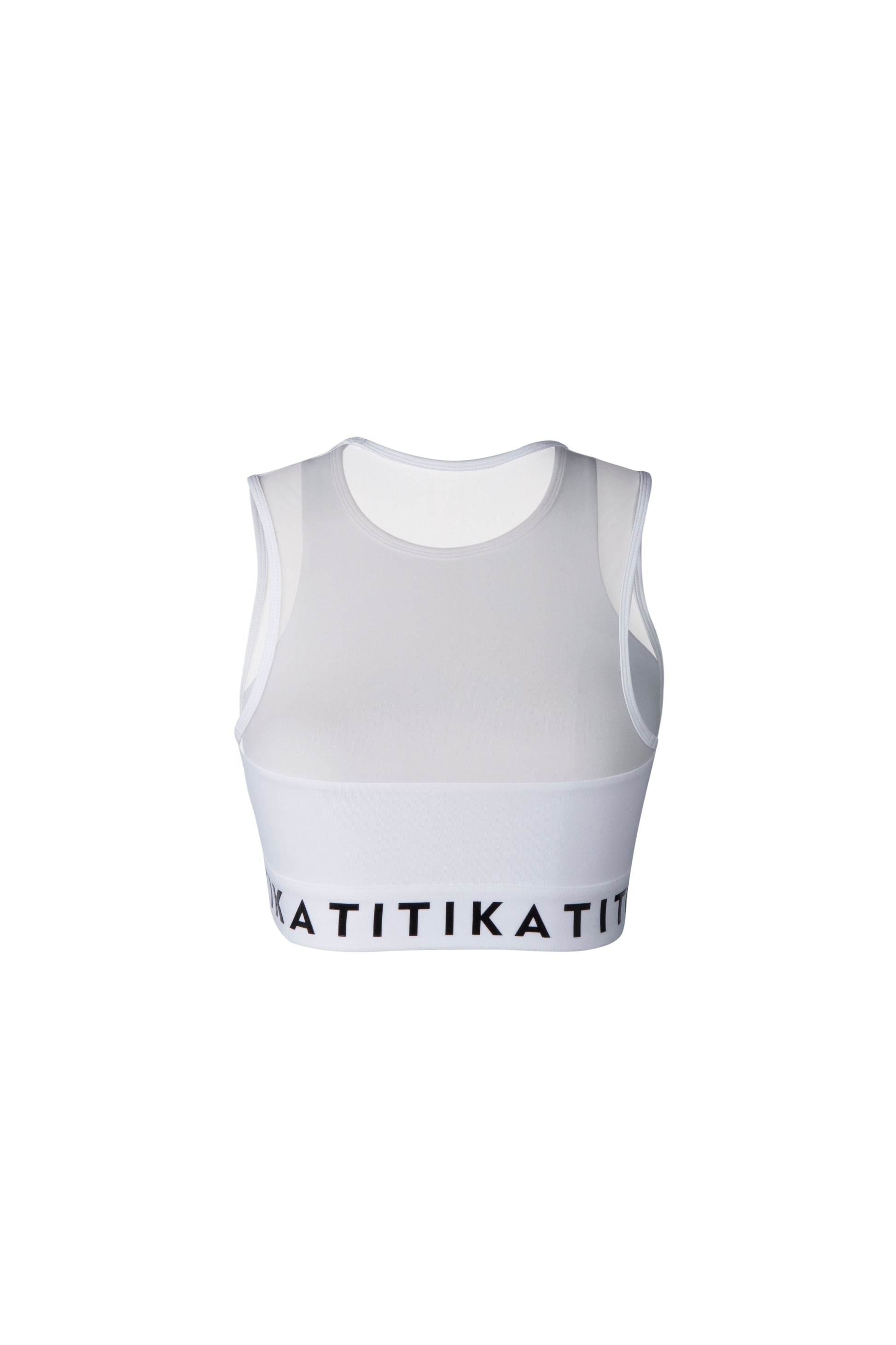 Gatten Medium Impact Bra in white for women. Features a sleek design with adjustable straps, a supportive underband, and medium-impact support, perfect for workouts and active wear.”