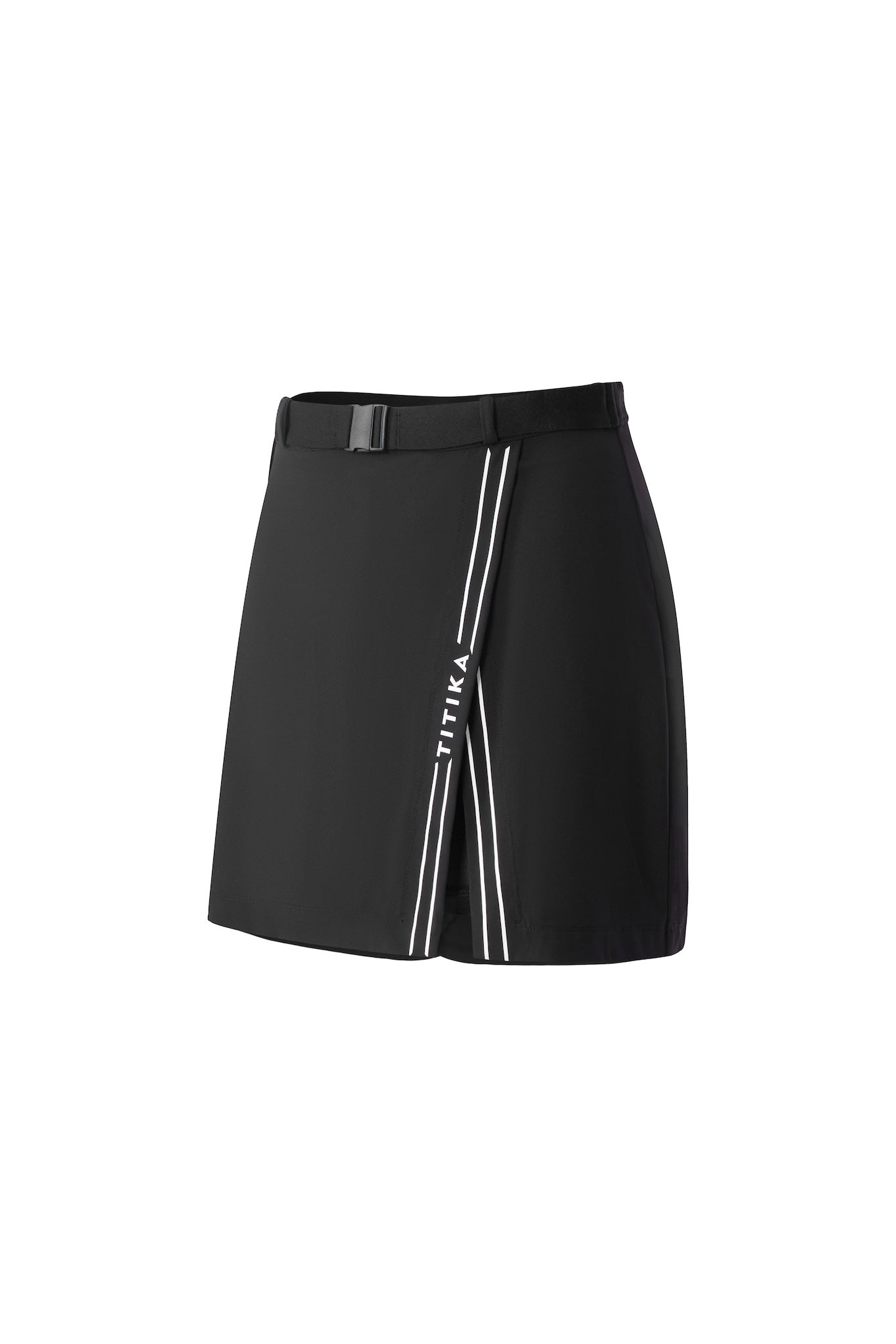 Chic Side Split Tennis Skirt for women in a crisp white color. Features a high waistband, side splits for enhanced movement, and built-in shorts for comfort and coverage, perfect for tennis and active wear.