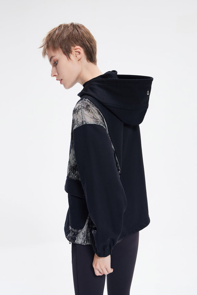 Lace Patchwork Hooded Sweatshirt