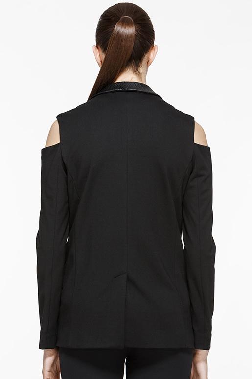 Ponte Cutout Vegan Leather Blazer