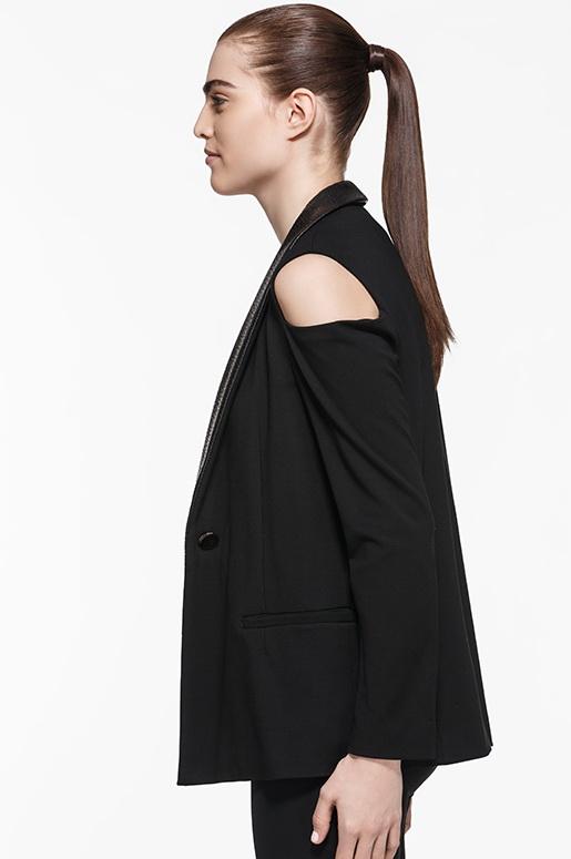 Ponte Cutout Vegan Leather Blazer