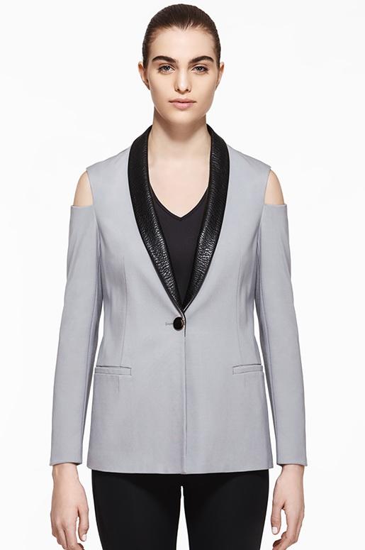 Ponte Cutout Vegan Leather Blazer